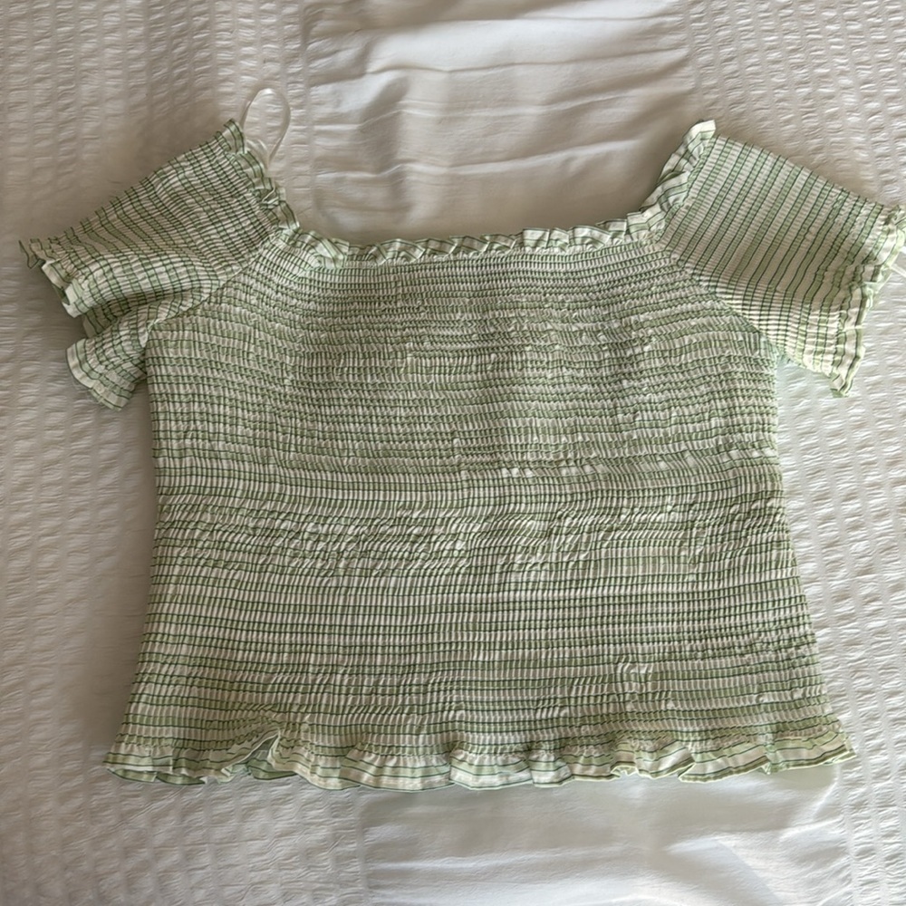 NWT Zara green and white fitted smocked crop top size large - Picture 5 of 5